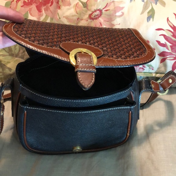 Vintage BALLY Cross-Body 2-Tone Weave Leather Black & Brown Elegant Luxe $548 - Picture 10 of 16